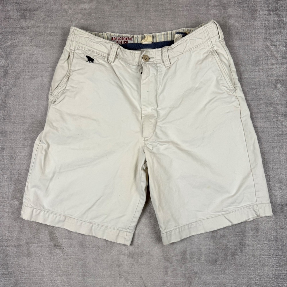 Abercrombie & Fitch Shorts Mens 33 Cream Heavy Chino Type A-8 Vintage Y2K Preppy